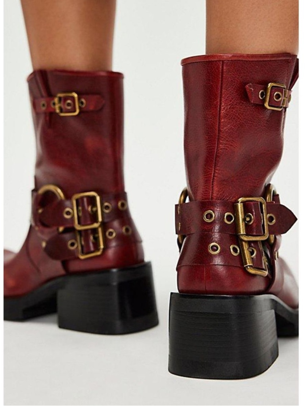 NEW Free People Jeffrey Campbell Lights Out Moto Boot Leather Maroon Size 7 * - Picture 9 of 11